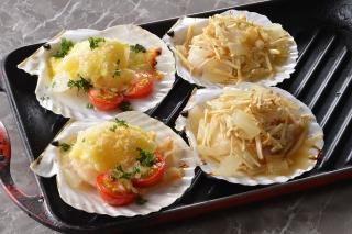 殻付ほたて貝のオーブン焼き　２種（洋風・和風）